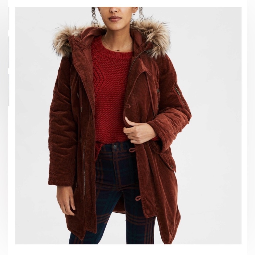 NWOT - AE Women's Corduroy Fur-Trimmed Parka - XL